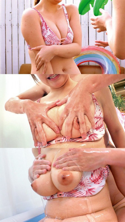 ローション風呂体験☆激照れ巨乳娘がぬるぬるHで中出しも体験!?｜サンプル画像1