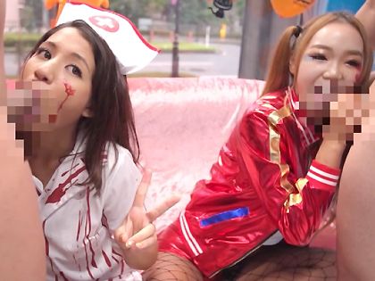 渋谷でハロウィンナンパ☆仮装ギャル2人に中出し成功｜サンプル画像2